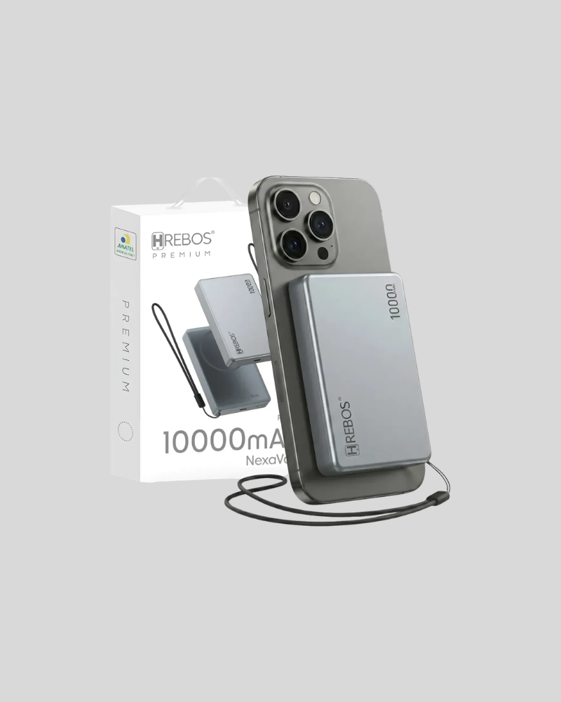 CARREGADOR PORTÁTIL HREBOS POWER BANK PB-909, 10.000MAH