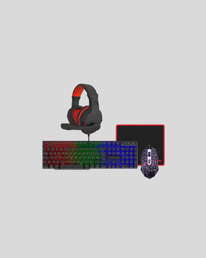 KIT GAMER KROSS ELEGANCE KE-GK4100 4 EM 1, TECLADO, MOUSEPAD, HEADSET E MOUSE 6 BOTÕES 2400DPI PRETO